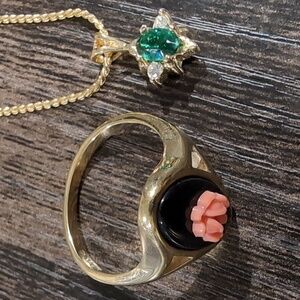 Vintage Avon Ring And Necklace With Reversible Pendant. Ring Size 9